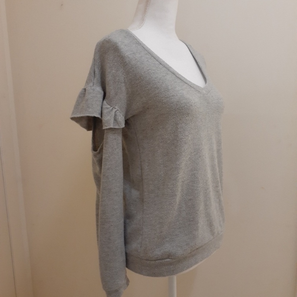 Gray Ruffle Cut out Sweater - Picture 2 of 7